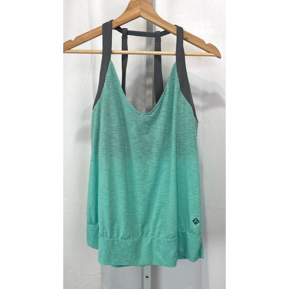 PRANA Bedrock Tank Top V Neck Built In Bra Succulent Green Gray Size L - Picture 1 of 9